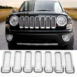 ABS Frente Grill Inserir Grille Cover Trim Kit, Chrome Adesivos, Acessórios do carro Exterior, Jeep Patriot 2011-2020, 7Pcs