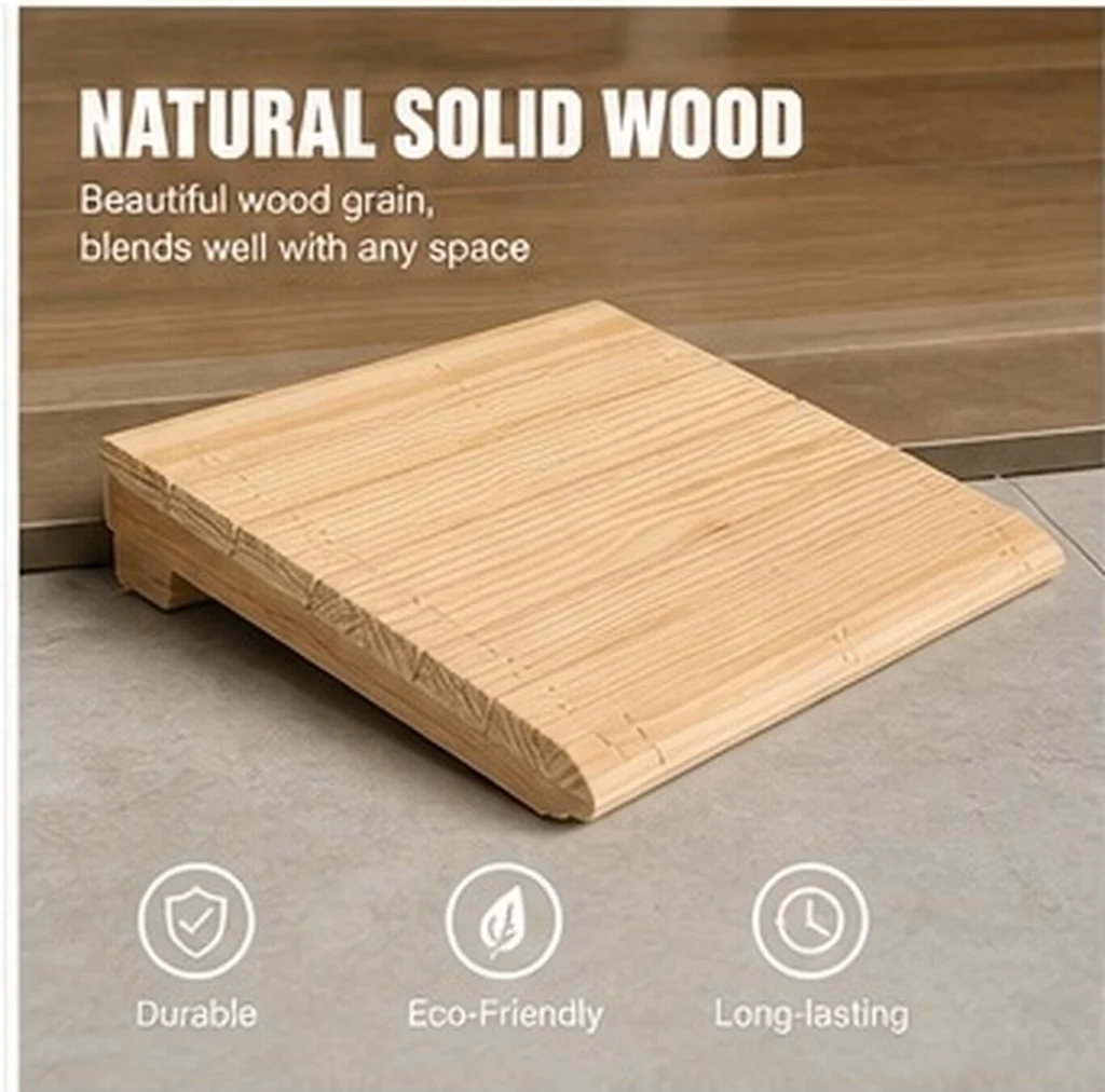 Solid Wood Curb Ramp Wood Entry Threshold Door Ramp Anti Slip Surface for Wheelchair Motorcycle Scooter Home Ramps for Steps