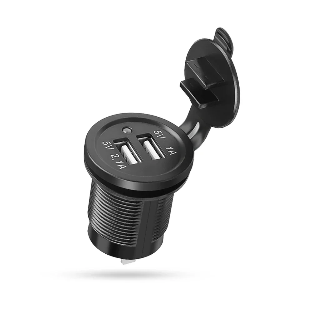 Dual-USB-Autoladegerät mit Zigarettenanzünder-Anschluss für Auto und Boot, wasserdichter Handy-Ladeadapter