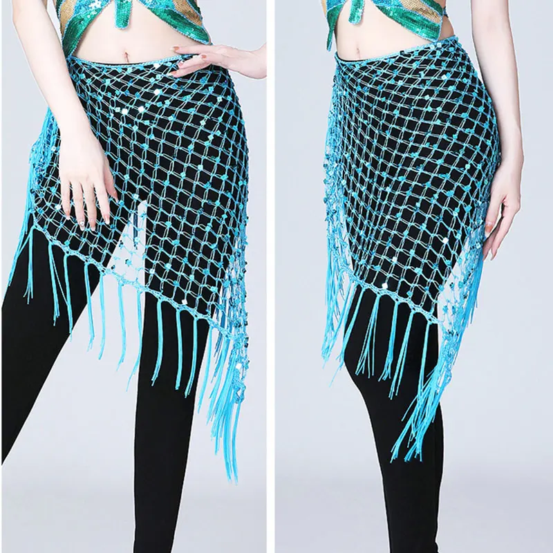 Women Spanish Belly Dance Lesson Wear Hip Scarf Mesh Bellydance Practic Sequins Tassel Skirt Waist Wrap Belt Stage Costume Suit