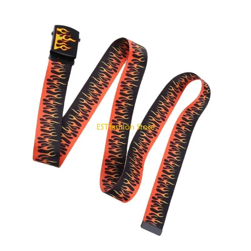 Y5GC Plain Webbing Stretch with Flame Grain Buckle 130cm Adjustable Canvas Belt