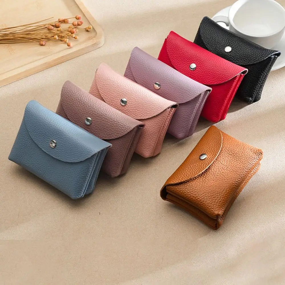 Dompet Koin Lapis Tunggal/Ganda Modis Tas Kartu Kulit Asli Multifungsi Dompet Kecil Pendek