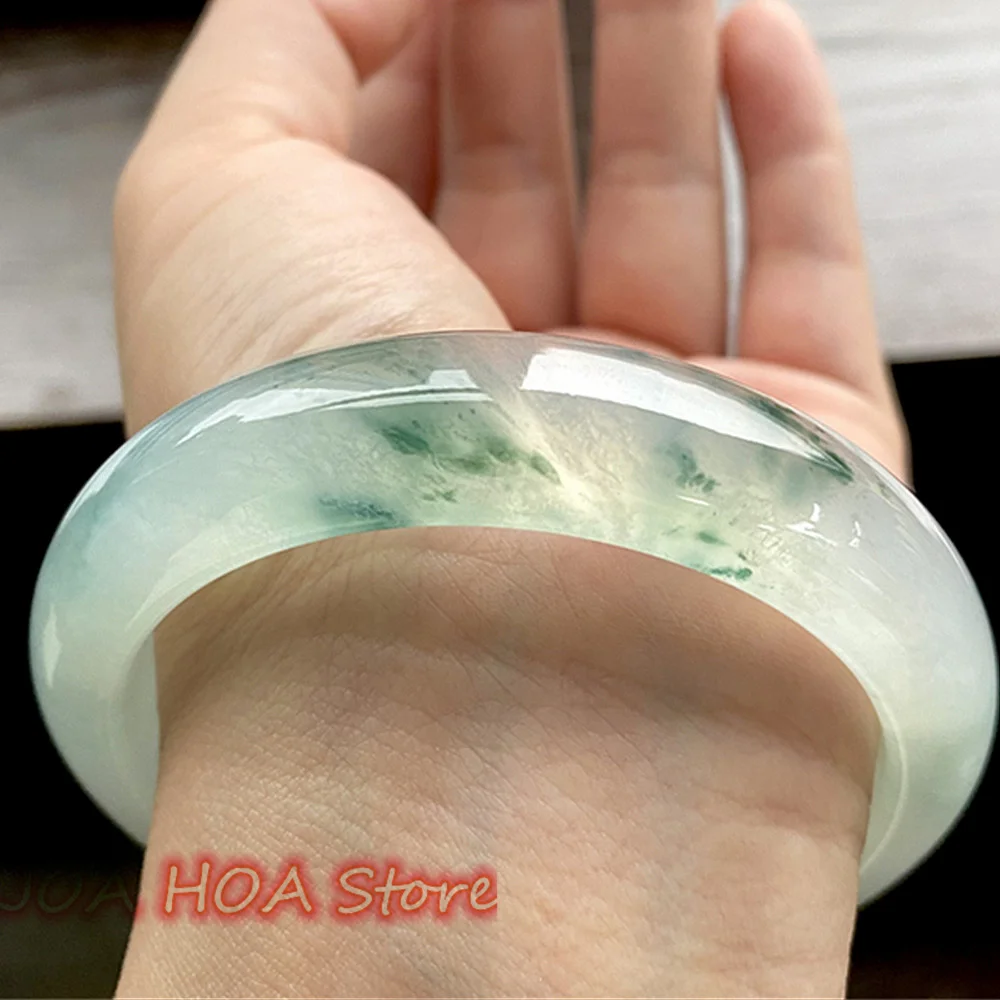 New Myanmar A  Natural Jadeite Bracelet High Ice Species Floating Flower Positive Women's Jade Bangle Full Handring Fine Jewelry