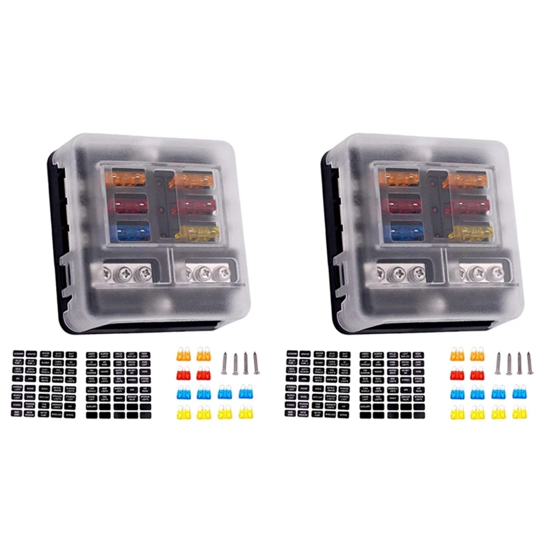 2Set 6-Way Waterproof Fuse Block With LED Indicator 12 Circuits Negative Marine Fuse Box For Dc 12/24V Car Boat RV Truck