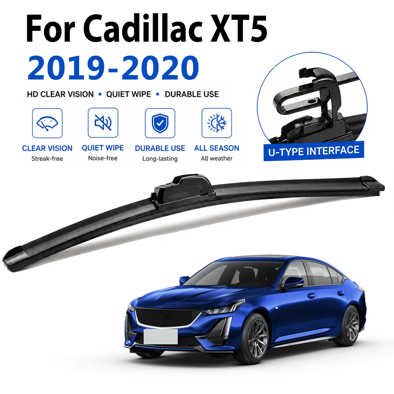 For Cadillac XT5 2019‑2020 2Pcs U‑Hook Front Windshield Wipers, Rubber High‑Definition Quiet Replacement Wiper Blades 24