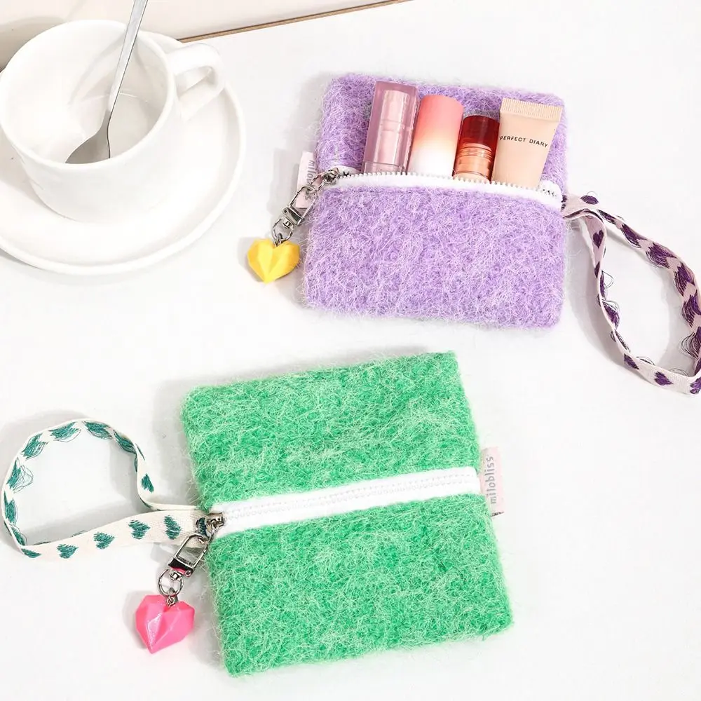 حقائب بطاقات قطيفة صغيرة أنيقة مع قلادة على شكل قلب مربعة للسفر ومحفظة للعملات المعدنية لتخزين حقائب اليد الكورية للمكياج
