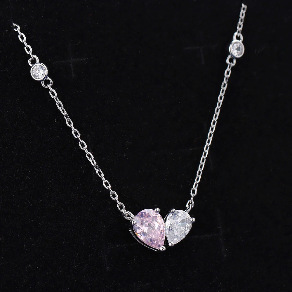 2.05cttw 2-Stone Pink Waterdrop Moissanite Pendant Diamond Necklaces for Women 925 Silver Pear Cut Diamond Necklaces with Gra