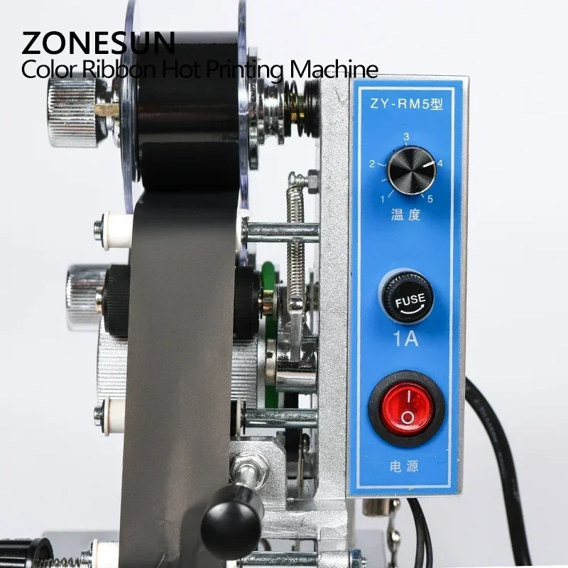 

ZONESUN ZY-RM5 Coding Machine Color Ribbon Hot Printing Machine Heat Ribbon Printer Film Bag Date Printer 220V/50Hz