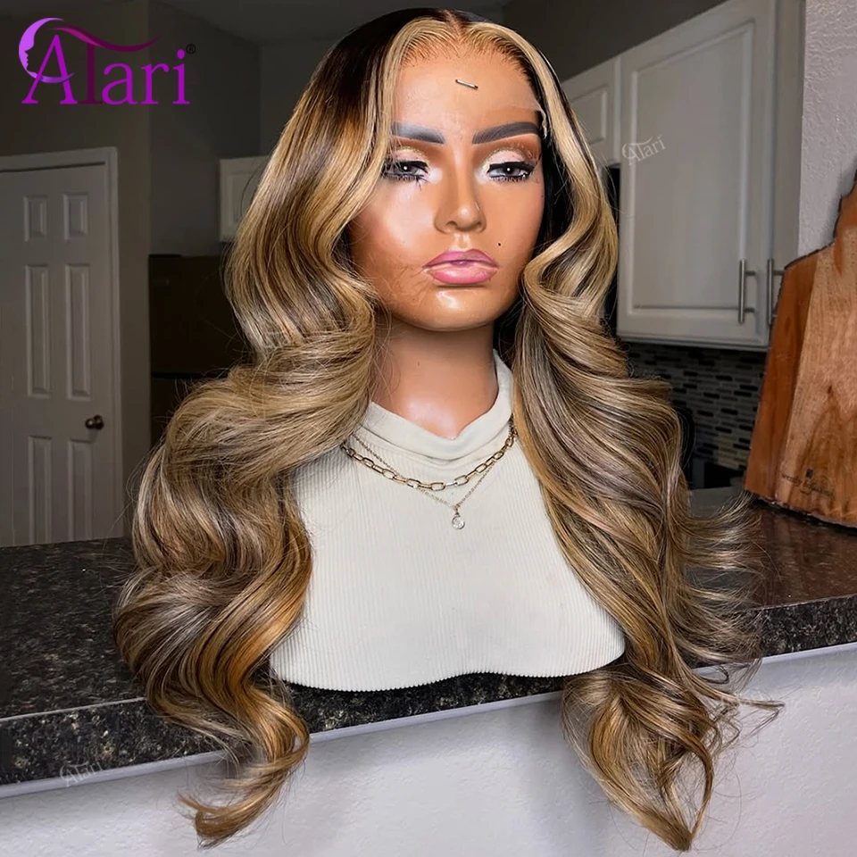 Highlight Body Wave Human Hair Wigs Transparent Ombre Honey Brown 13x4 13x6 Lace Frontal Wig Brazilian 5x5 Closure Remy Hair Wig