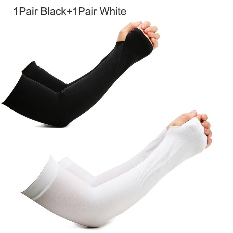 2Pair Summer Ice Silk Long Sleeves Anti-Sunburn Arm Cover Men Women Cuff Cool Hand Sleeves Anti-UV Cycling Arm Sleeve Fingerless