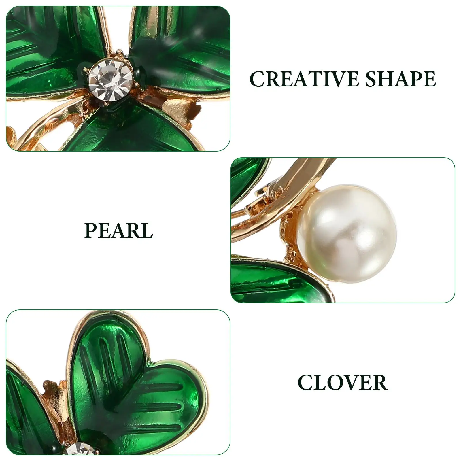 Shamrock Brooch Rhinestone Fashion Pin Chest Flower Clip on Badge for Sweater Dress Coat Saint Patrick Day Gift