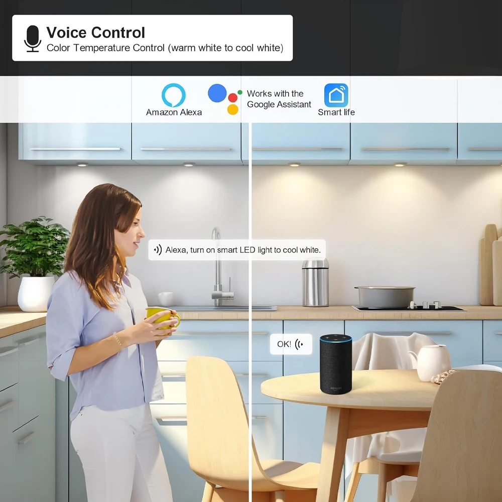 3 4 6x Tuya WiFi CCT LED ضوء تحت الكابين المزدوج الأبيض 2700-6500K خزانة خزانة خزانة عرض مصباح كابينة fr Alexa Google #2