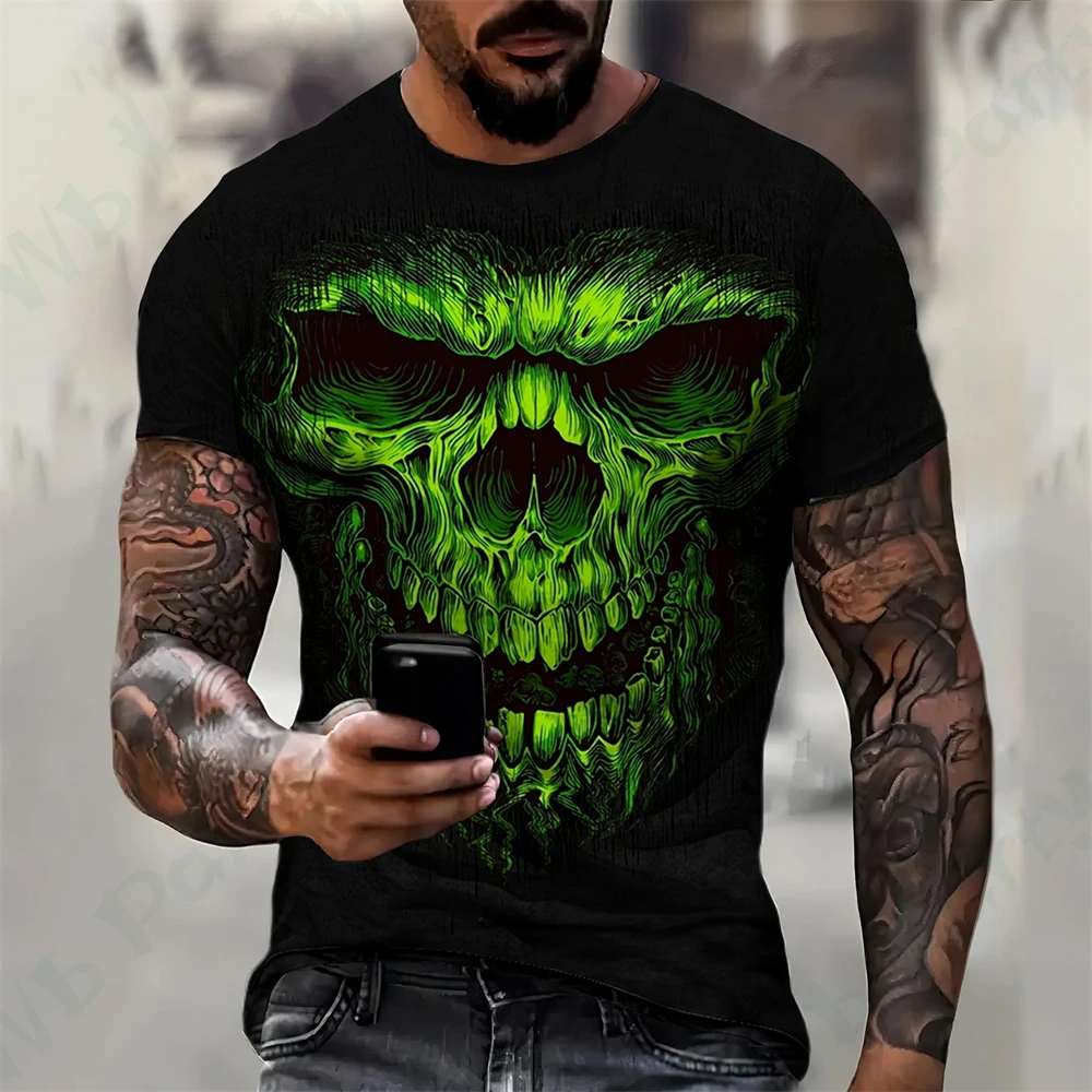 Oversize T-shirts Skull Print Compression Shirt Skull Graphic T shirts Men\'s Summer Clothes Oversize T-shirt Oversized T-shirt