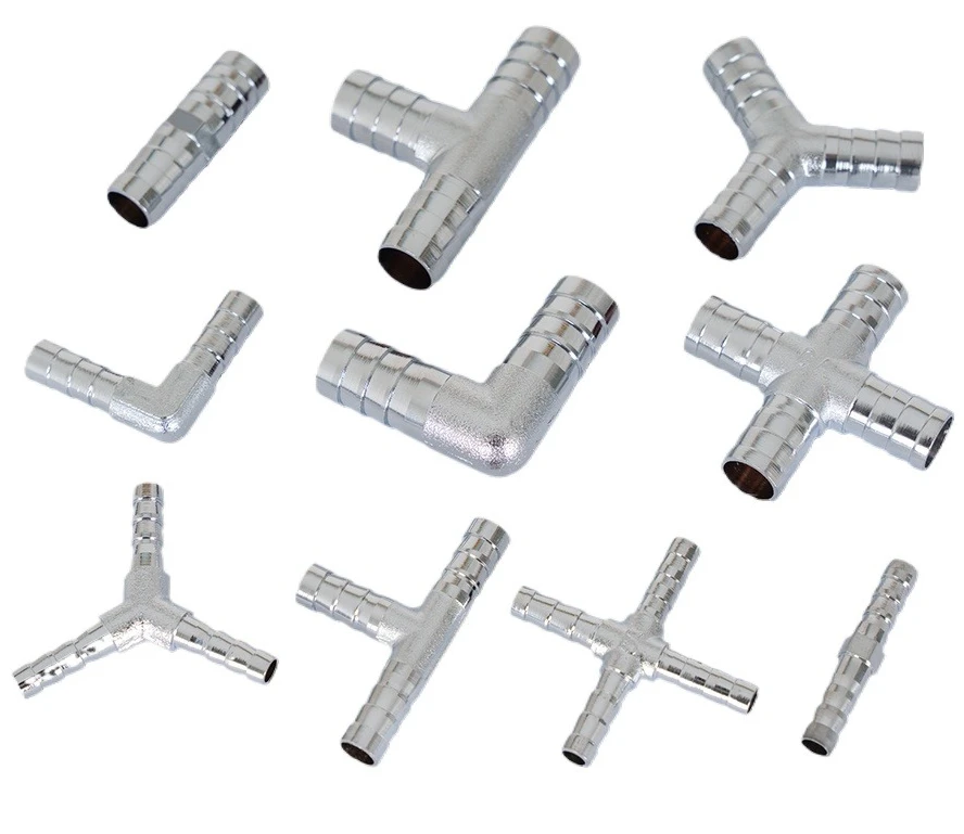 

2 3 4-ходовой прямой коленчатый тройник Y-образной формы Cross4 6 8 10 12 14 16 19 25 мм Шланговый штуцер Хромированный латунный фитинг для труб