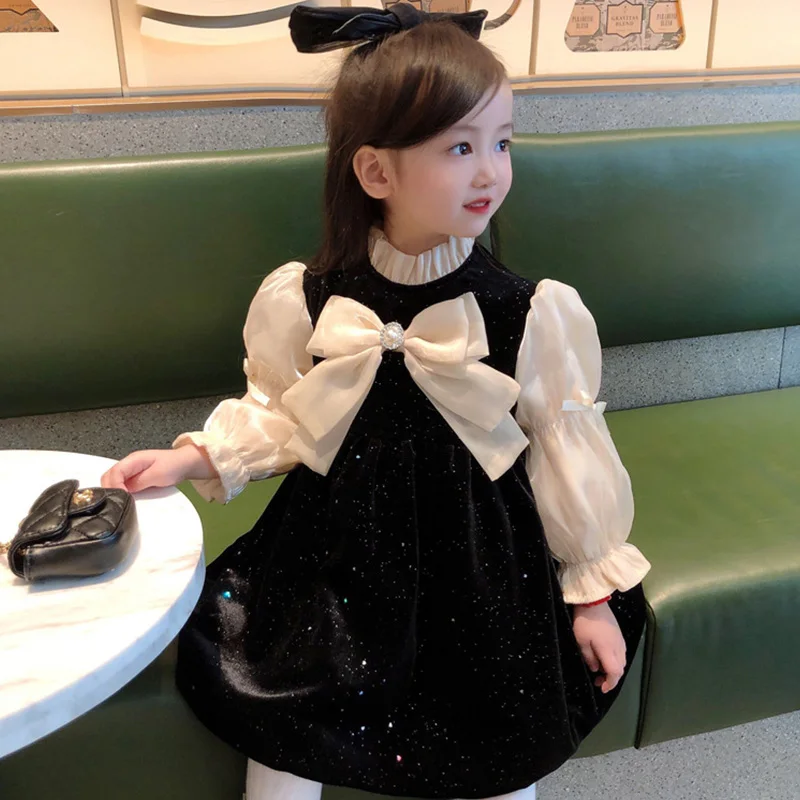 18M-7Y Baby Girls Spring Autumn Dress Princess Dress French Style Long Sleeve Children Wear Black