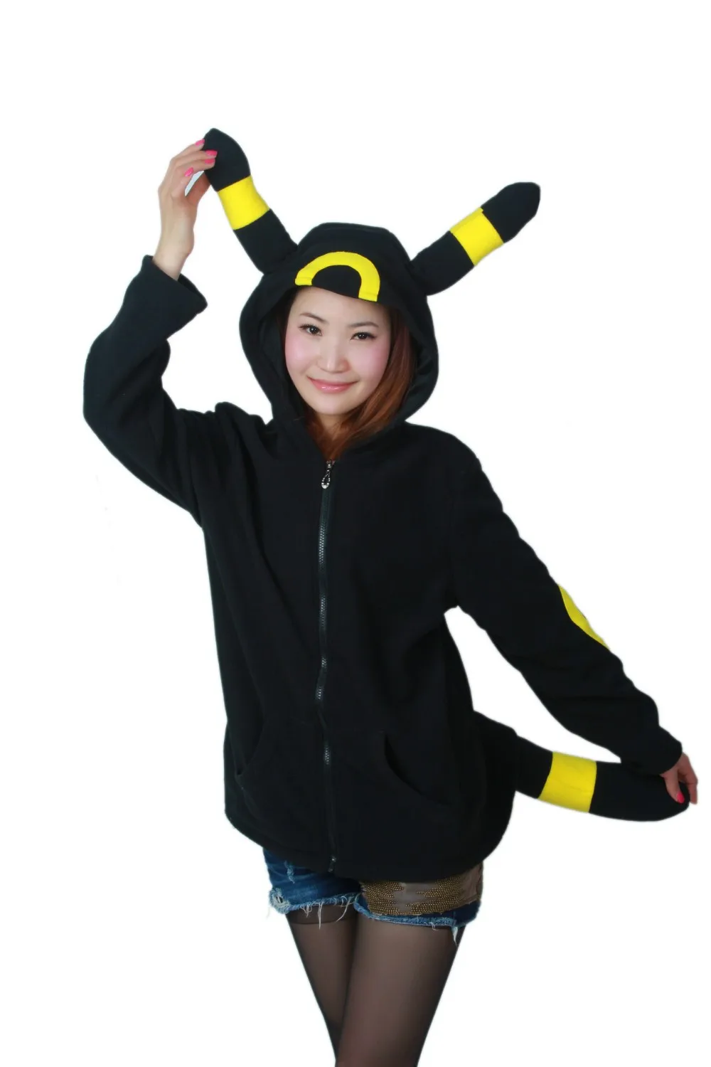 2022 Women Cute Cotton Blend Long Sleeve Anime Cartoon Umbreon Hoodies Pullover Tops Jacket Coats Sweatshirt Outwear