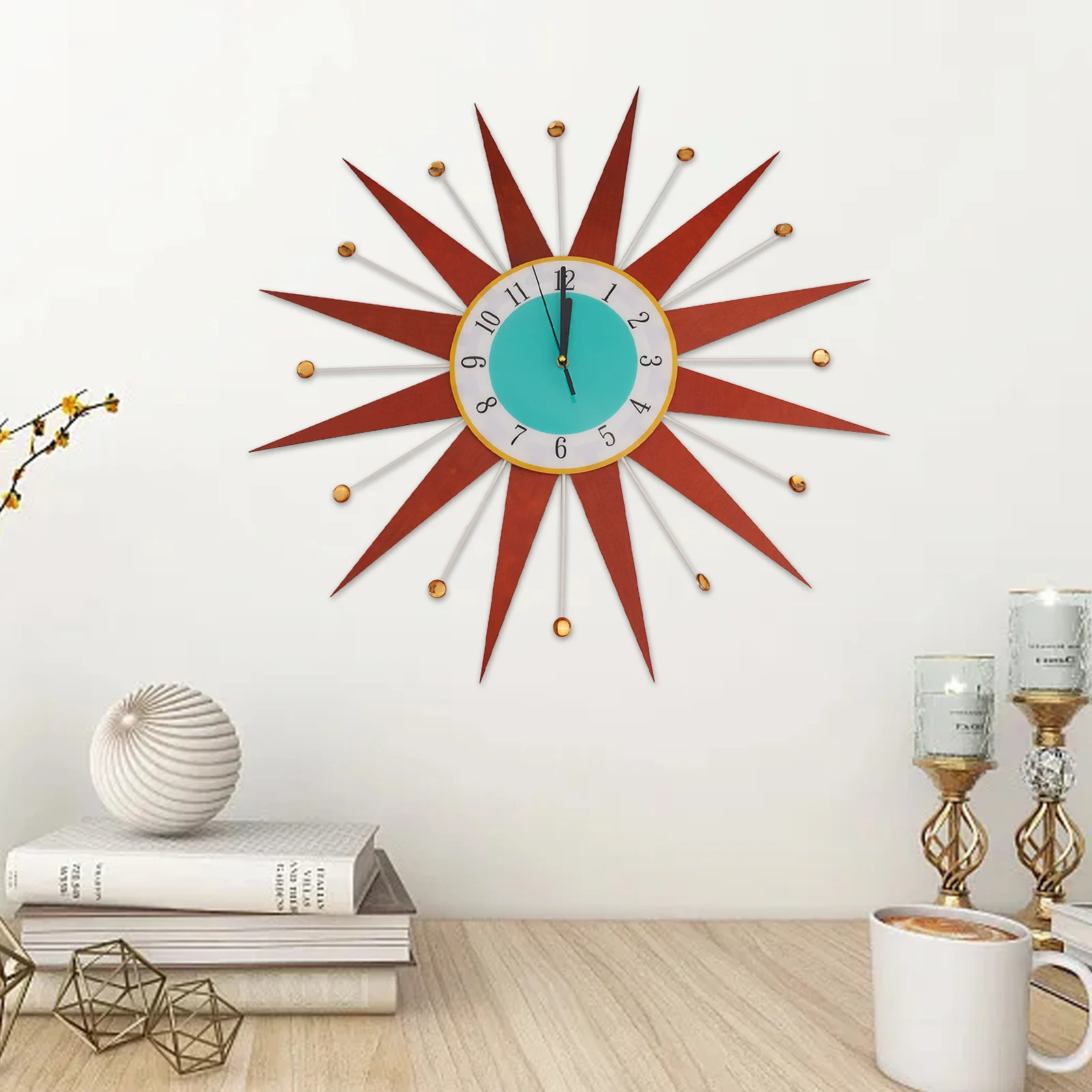 Flat PVC Medieval Style Sunburst Clock Wall Vintage Clock Medieval Style For Starburst Sunburst Clock Quartz Movement Hangable