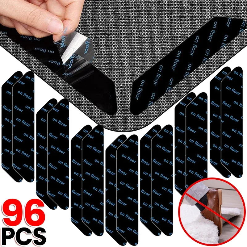 96/8pcs Carpet Non-slip Sticker Reusable Washable Anti Curling Carpet Patch Fixed Stickers Floor Rug Mat Tape Gripper Corner Pad