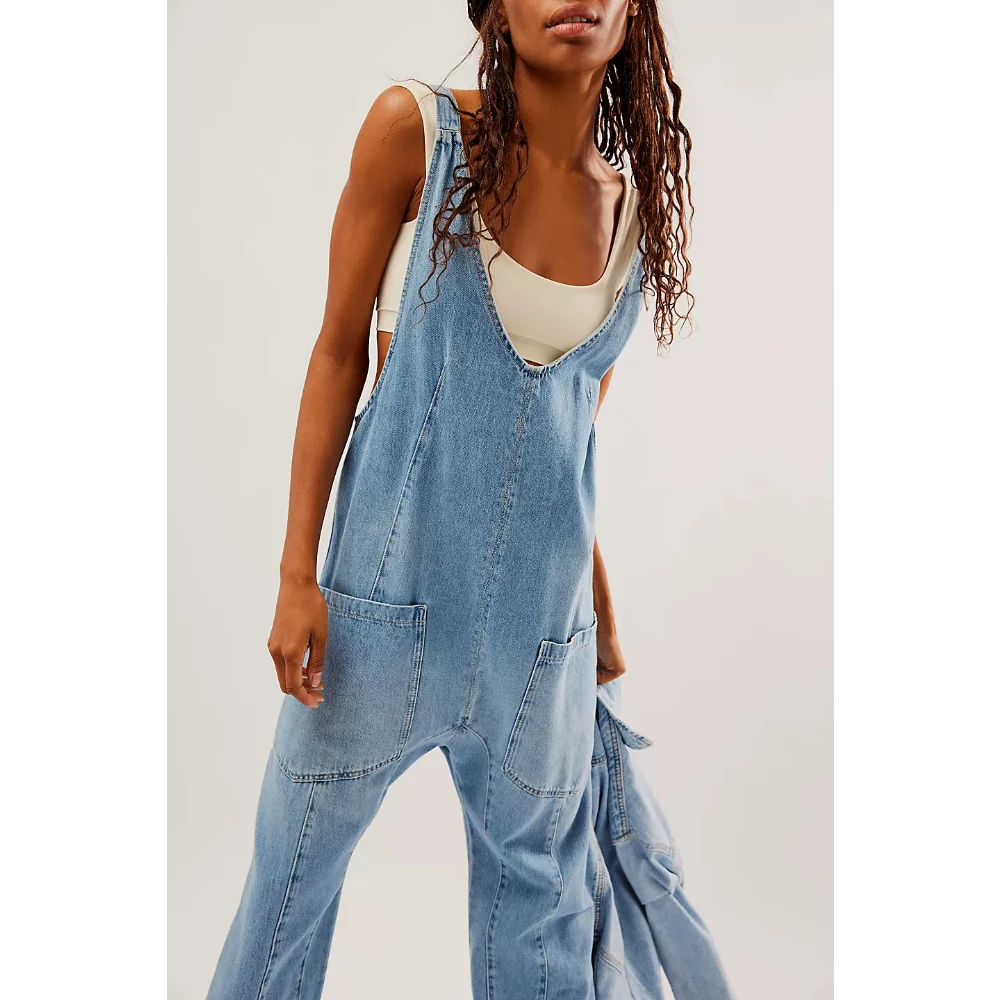 

Джинсовые комбинезоны женские летние модные джинсовые комбинезоны без рукавов с карманами для женщин