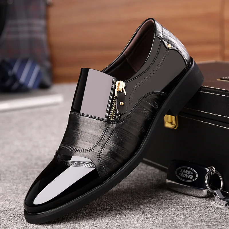 Men's Casual Leather Shoes Embroidered Loafers Men's Business Leather Shoes Loafers Pointed Toe Zipper Men's Driving Shoes