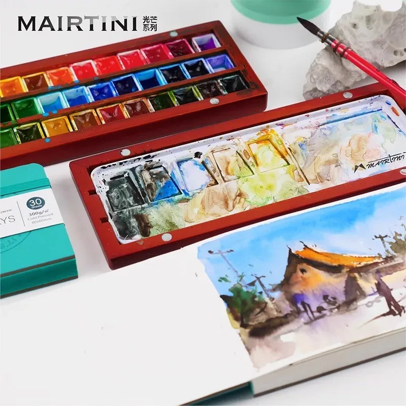 MAIRTINI مشع السفر الجلود ملزمة الألوان المائية كراسة الرسم الساخن ضغط الباردة 30 ورقة بولي أغطية أغطية جلد للرسم