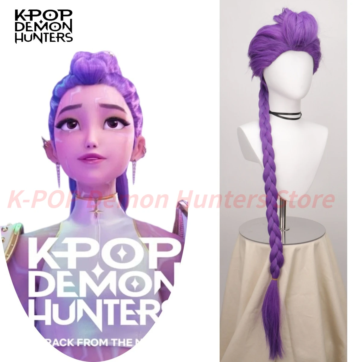 

KPop Demon Hunters Rumi Cosplay Synthetic Hair Wigs Halloween Light Purple Anime Costume Rumi Wigs Heat Resistant Wig