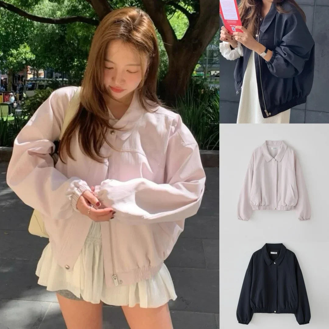 

Spring 2025 New Tan at Korean Sle Sweet Loose Zipper Collar Jacket Small Clear Outerwear Women's Business Casual Coat