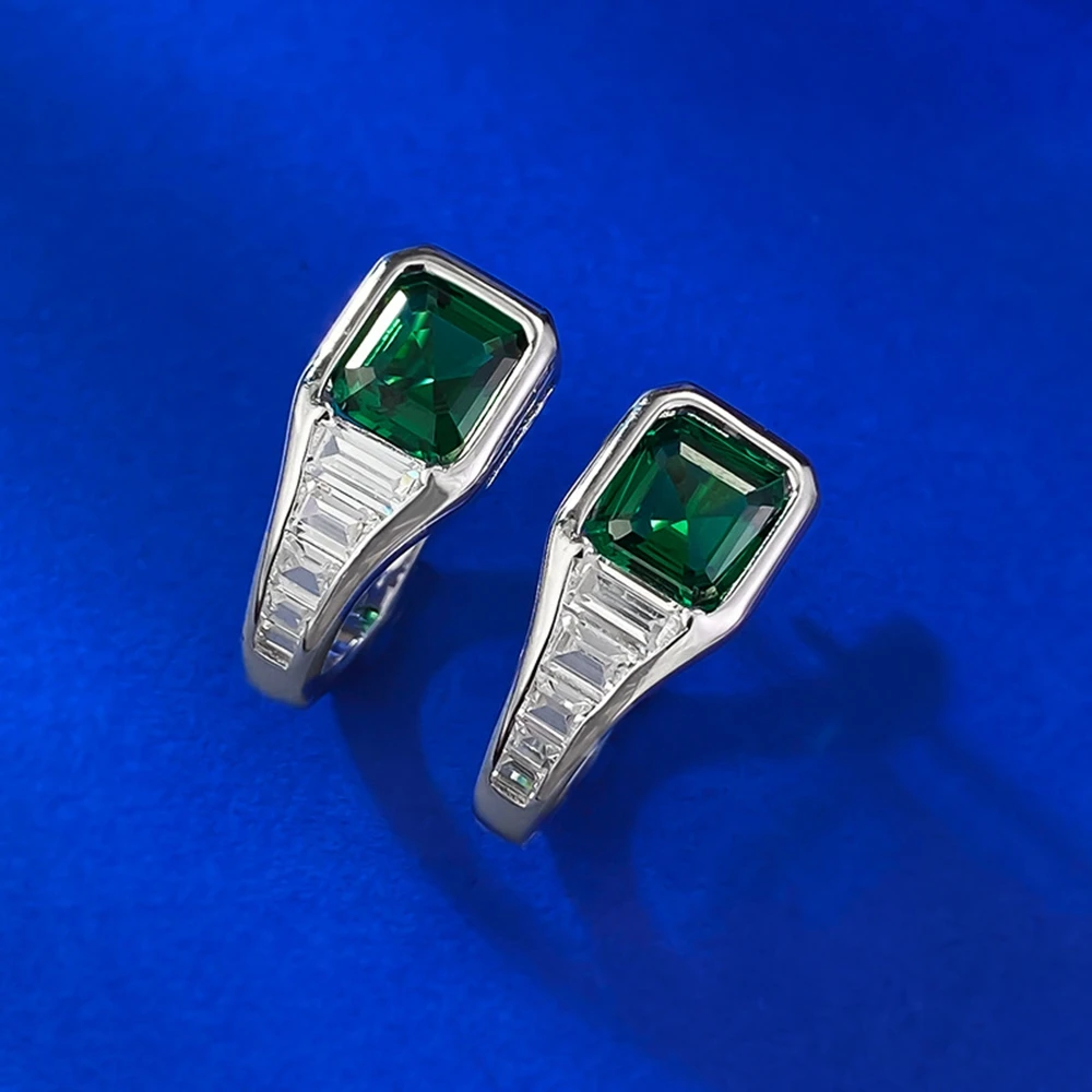 Wong Rain 100% 925 Sterling Silver 6 MM Asscher Cut Lab Sapphire Emerald Gemstone Ear Studs Earrings Fine Jewelry Gift Wholesale