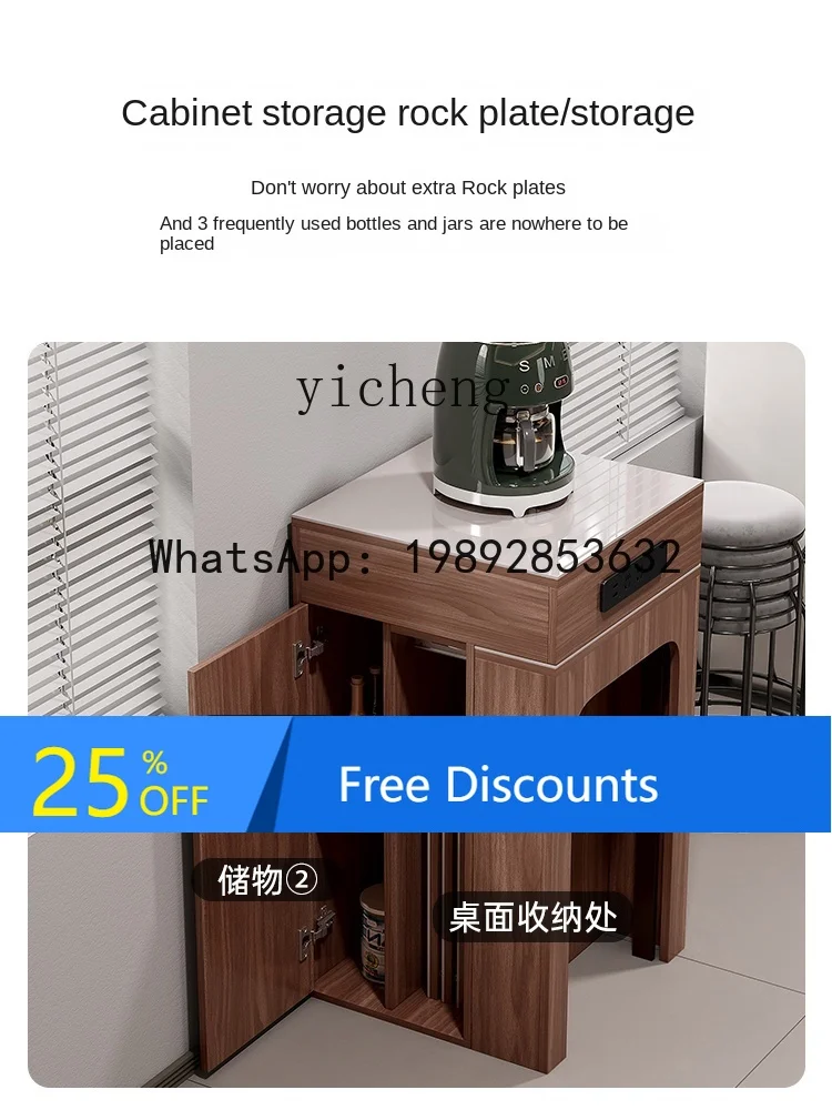 

Folding Dining Table Integrated Retractable Stone Plate Kitchen Island Household Small Apartment Modern Minimalist