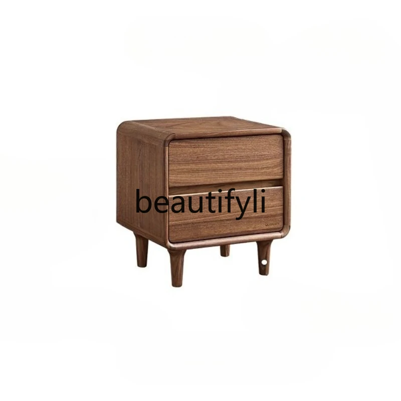 

Modern minimalist North American black walnut bedside table, bedroom storage, solid wood cabinet