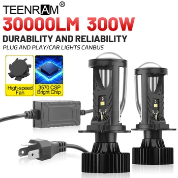 H4 프로젝터 렌즈 LED 헤드라이트, 선풍기 냉각, 하이 로우 빔 자동 헤드램프 전구, 12V, 6000K Canbus, 오류 없음, 자동차 조명, 30000LM 