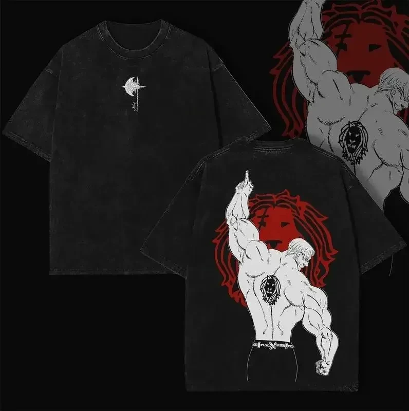 The Seven Deadly Sins Washed Tshirt Oversized Unisex Vintage Loose Retro Fashion Streetwear Trendy Cotton Short Sleeves Classic
