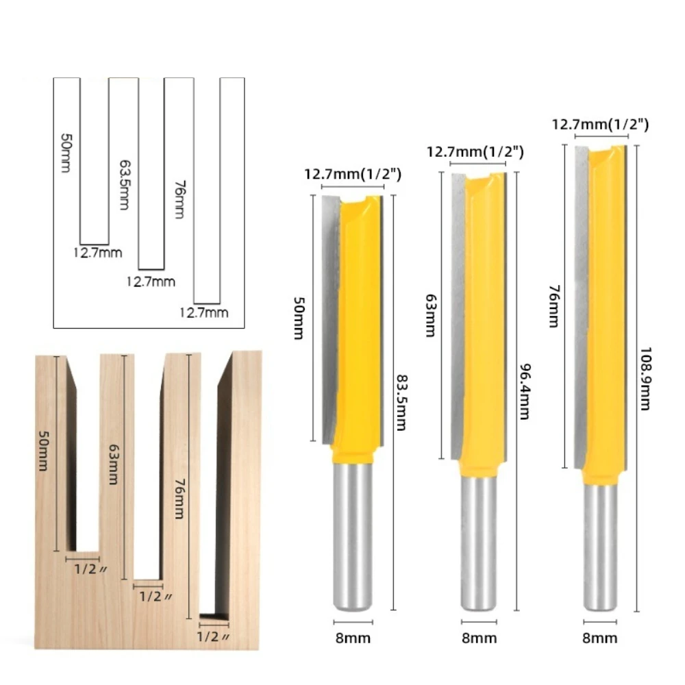 1/2-inch Double-edged Extended Straight Edge Trimming Knife Woodworking Milling Cutter Carving Machine Trimming Machine Tool