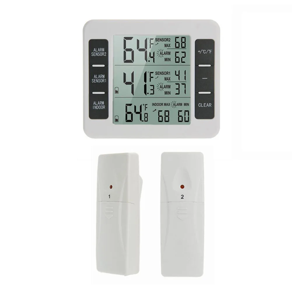 Host Indoor Temperature Wireless Fridge Home Digital Alarm Thermometer Fridge Indoor LCD Display Outdoor Sensor