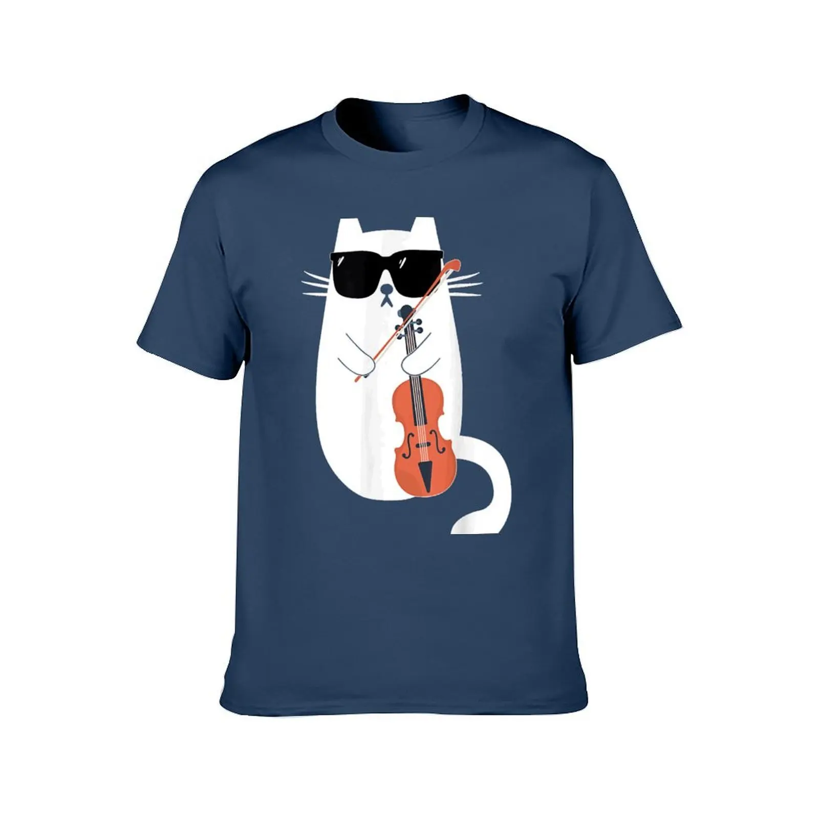 Funny Cat Wearing Sunglasses Playing Violin Viola Musician T-Shirt man t shirt cotton T-Shirt