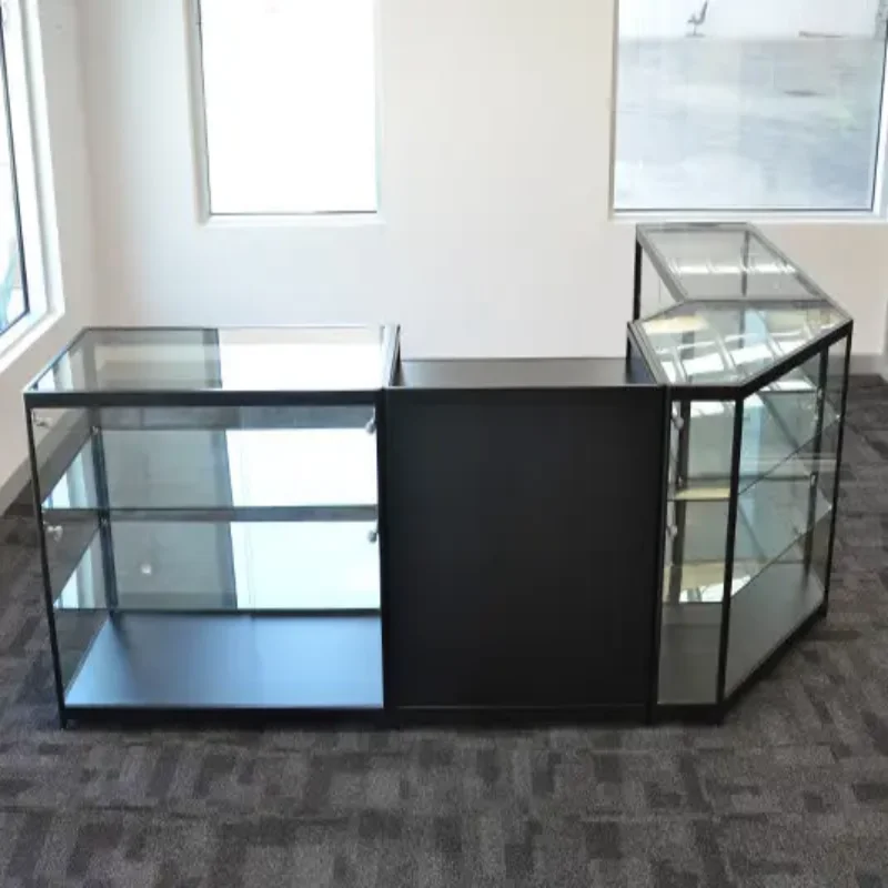 

custom，High Quality Glass Display Counters Set With Square And Corner Showcase Lighted Vitrine Cabinet For Nail Salon Use