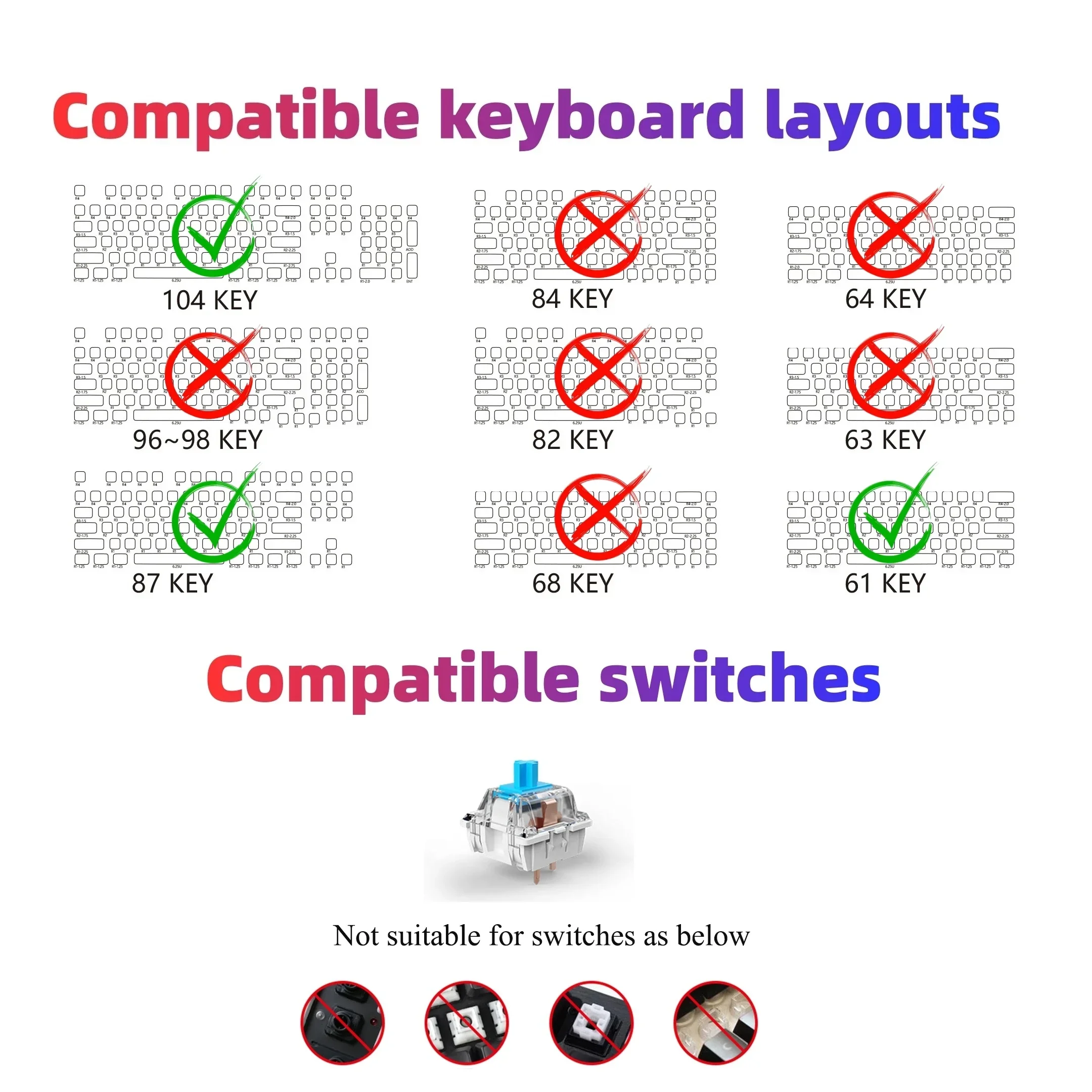 Capuchons de touches de clavier en cristal bleu, 104 /123, carrés, translucides, adaptés au clavier 87/104/61, Pbt, hauteur OEM