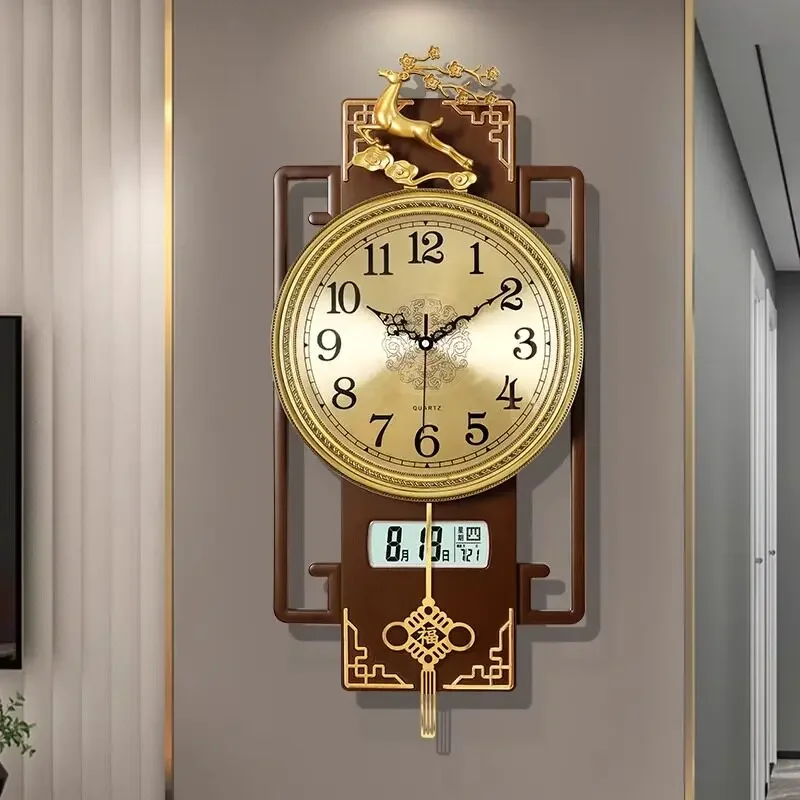 New Chinese light luxury wall clock, living room home fashion 2026 new wall-mounted non-punching decorative atmospheric clock