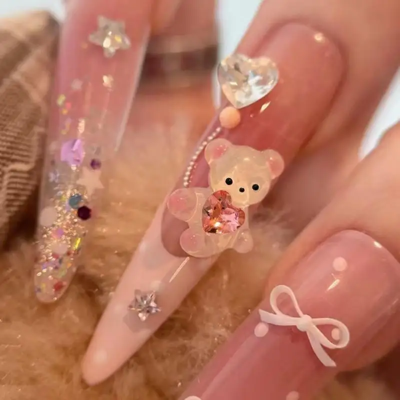 Transparent Nail Mold Cartoon Bear Flower Bow Design Long Lasting Acrylic Template for Gel Tips DIY Manicure Tool