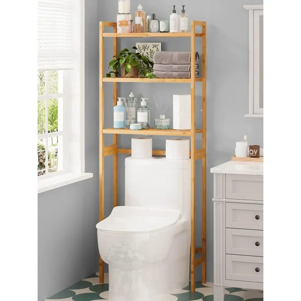 3-Tier Bathroom Organizer Over Toilet with Sturdy Bamboo Shelves,Multifunctional Toilet Shelf,Easy to Assemble and Saver Space