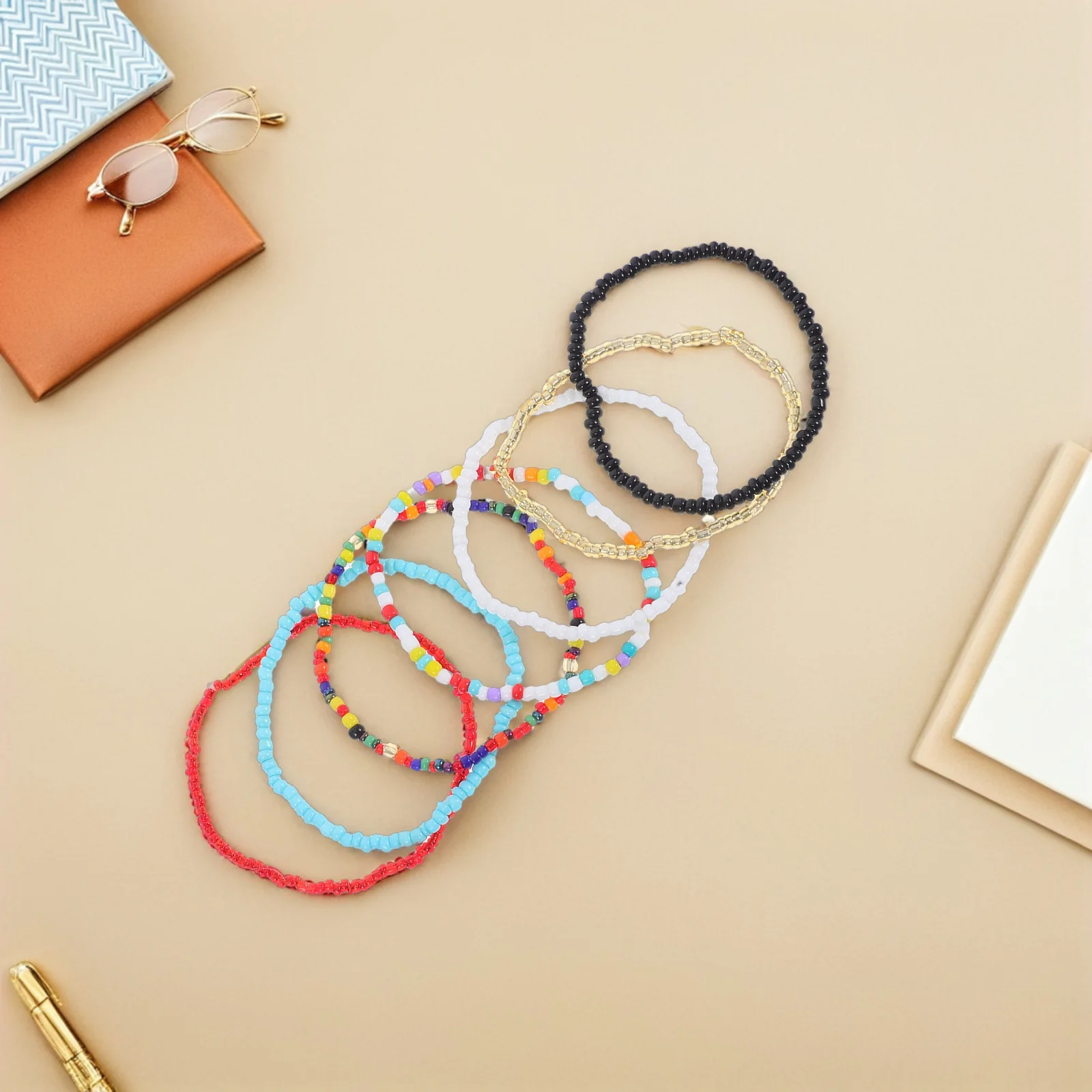 

7pcs Wrist Chains Beaded Hand Ornaments Colorful Elastic Bracelets Simple Single Layer Women Accessories Unique Jewelry For