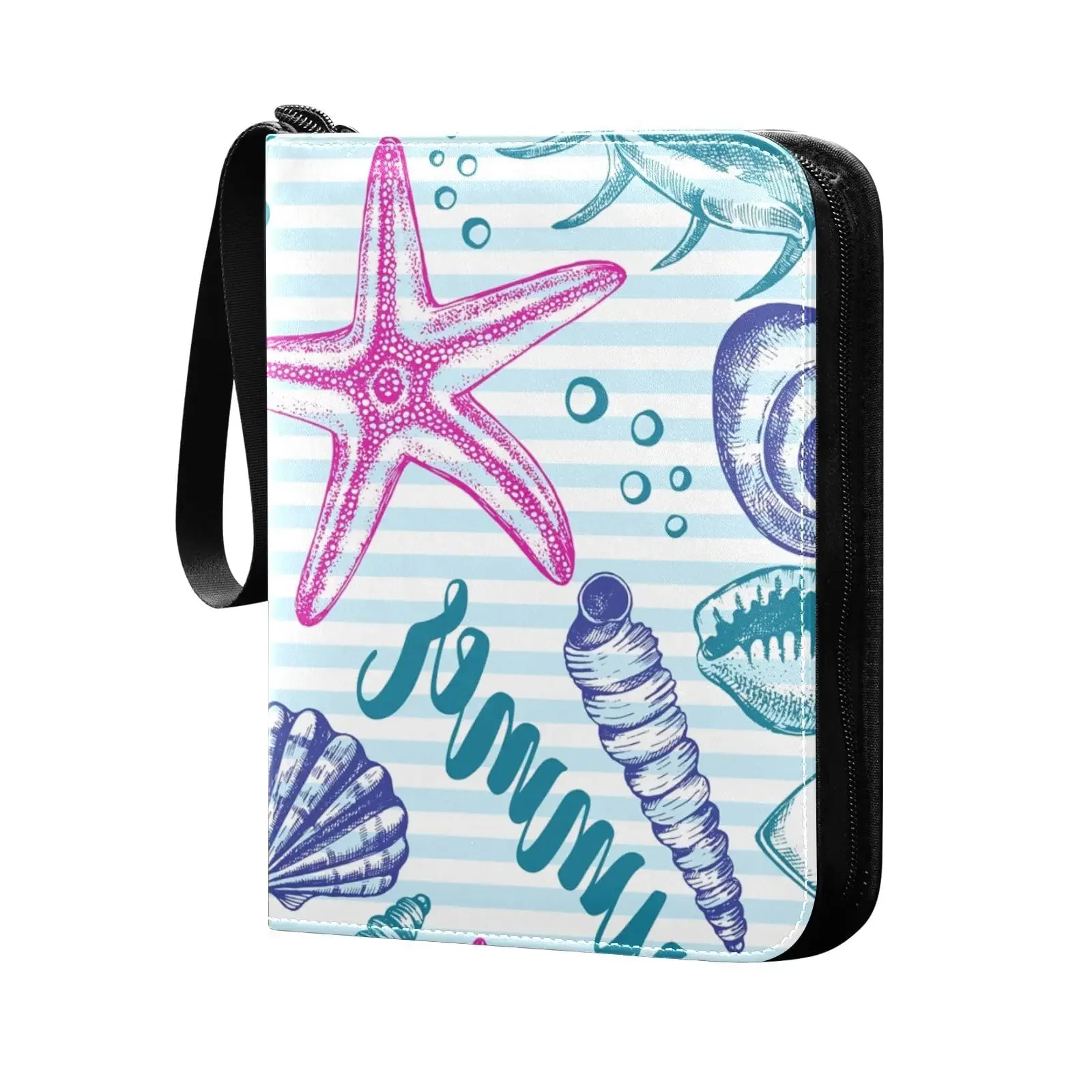 Sea Shell Starfish Wheel Anchor 4 Pocket Card Binder, 400 Double Sided Pocket Album Game Cards, Unique Card Collection Storage