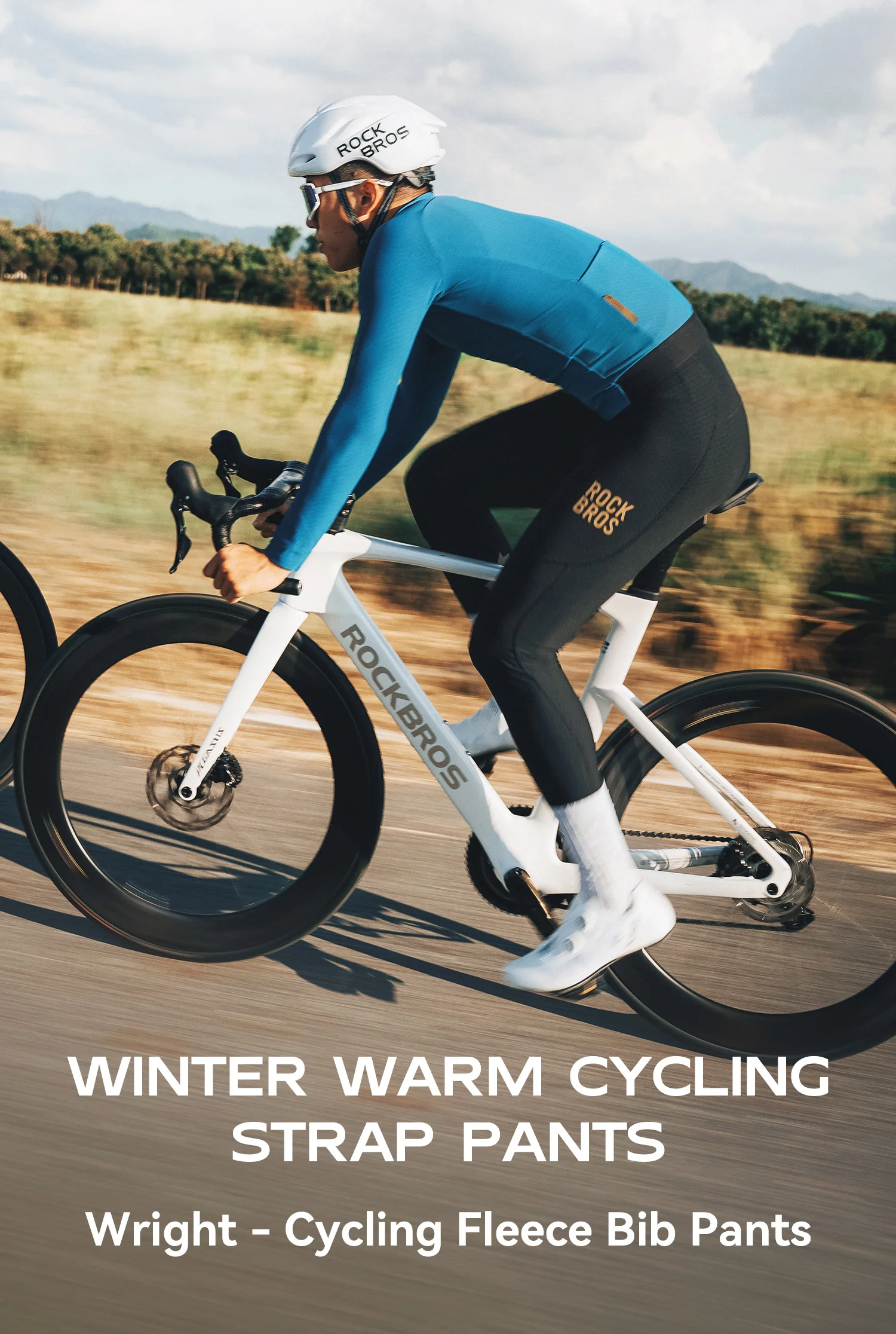 ROCKBROS Winter-Radhose mit Trägern, winddicht, warm, mit Thermofleece, hohe Elastizität, weiche Polsterung, Herren-Radhose. – Detail 1