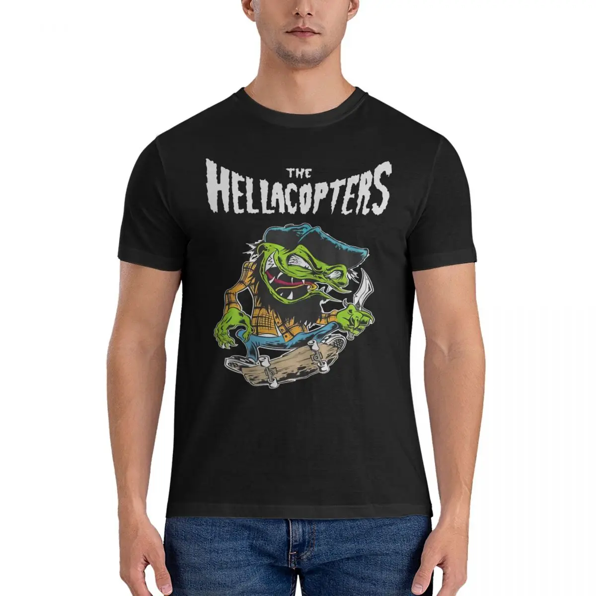 Green Men T Shirts Hellacopters Humorous Tee Shirt Short Sleeve O Neck T-Shirt Pure Cotton Printed Clothes