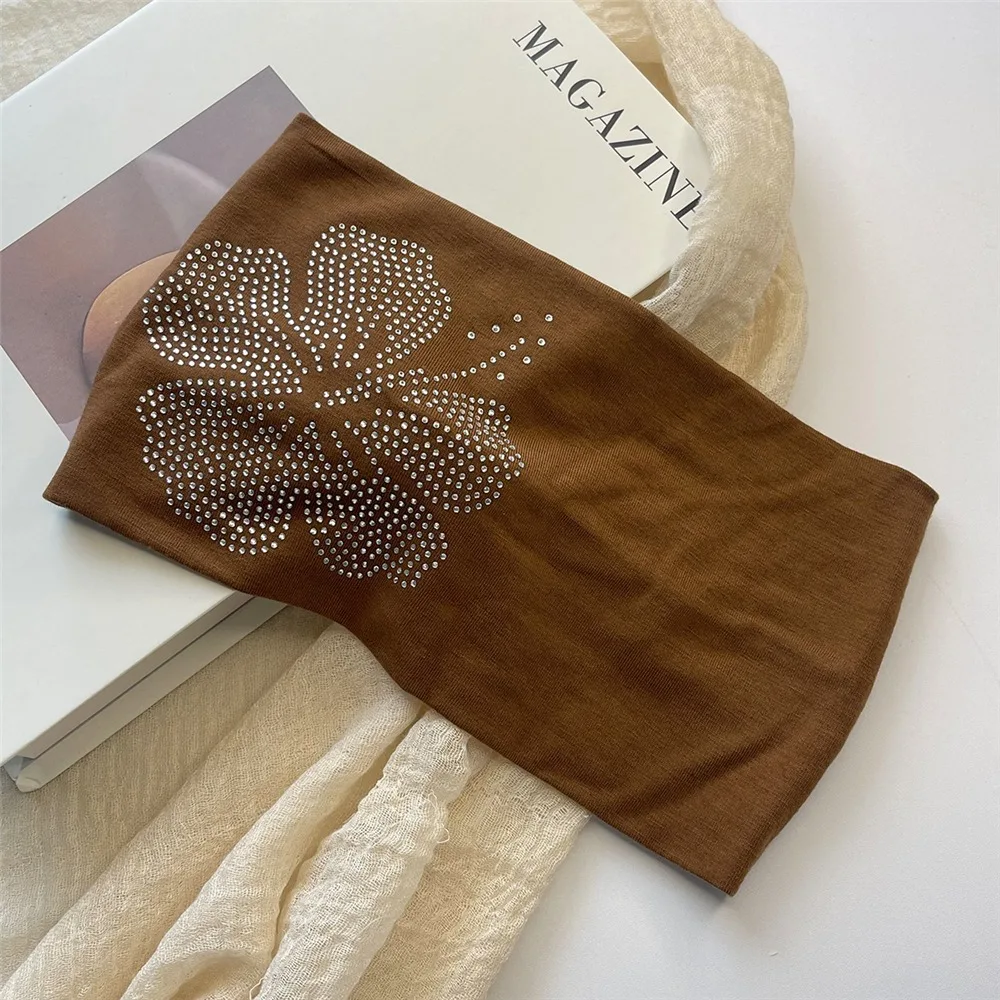 

Модная широкая повязка на голову со стразами для фотосессии, эластичная эластичная повязка для волос, универсальный модный однотонный тюрбан для женщин