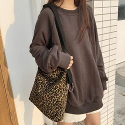 Women Casual Shopping Bag Fashion Zipper Cloth Shoulder  for Girl Leopard Print Large Eco Reusable Shopper  Handbag