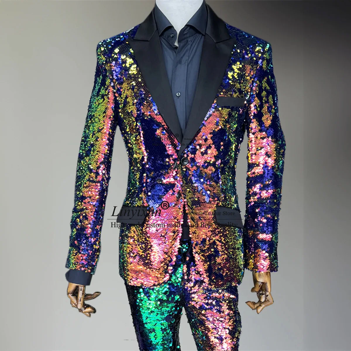 Shiny Sequins Wedding Suits For Men Slim Groom Tuxedos 2 Pieces Sets Prom Party Blazers Groomsmen Trajes Elegante Para Hombres