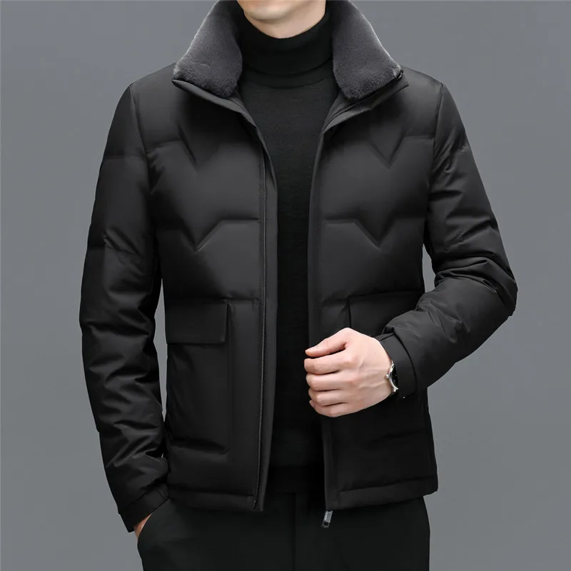 YXL-7782 Winter New Men's Thickened Short Down Coat With Detachable White Duck Down Collar For Winter Warm Casual Business Coat