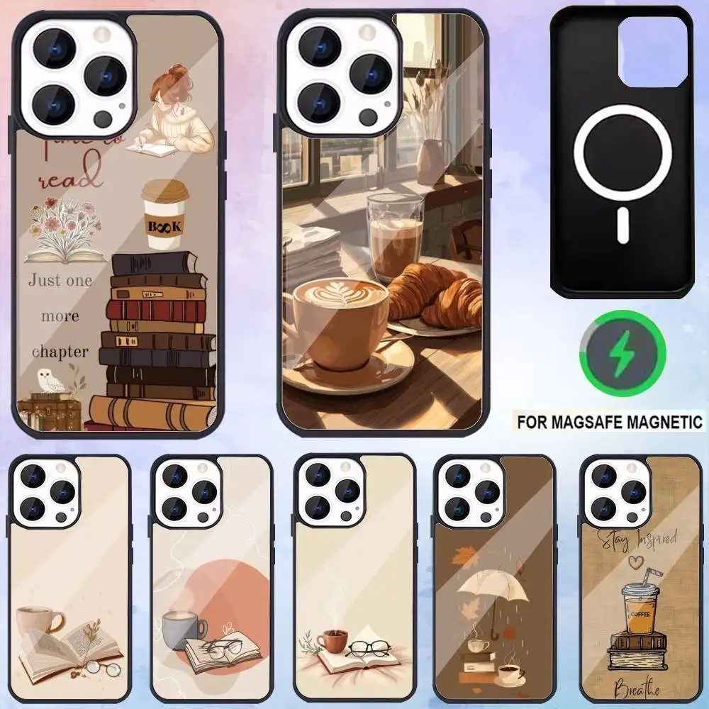 

Coffee Study Book illustration Phone Case For iPhone17,16,15,14,13,12,11 Plus,Pro Max Magnetic For Magsafe Wireless Charging