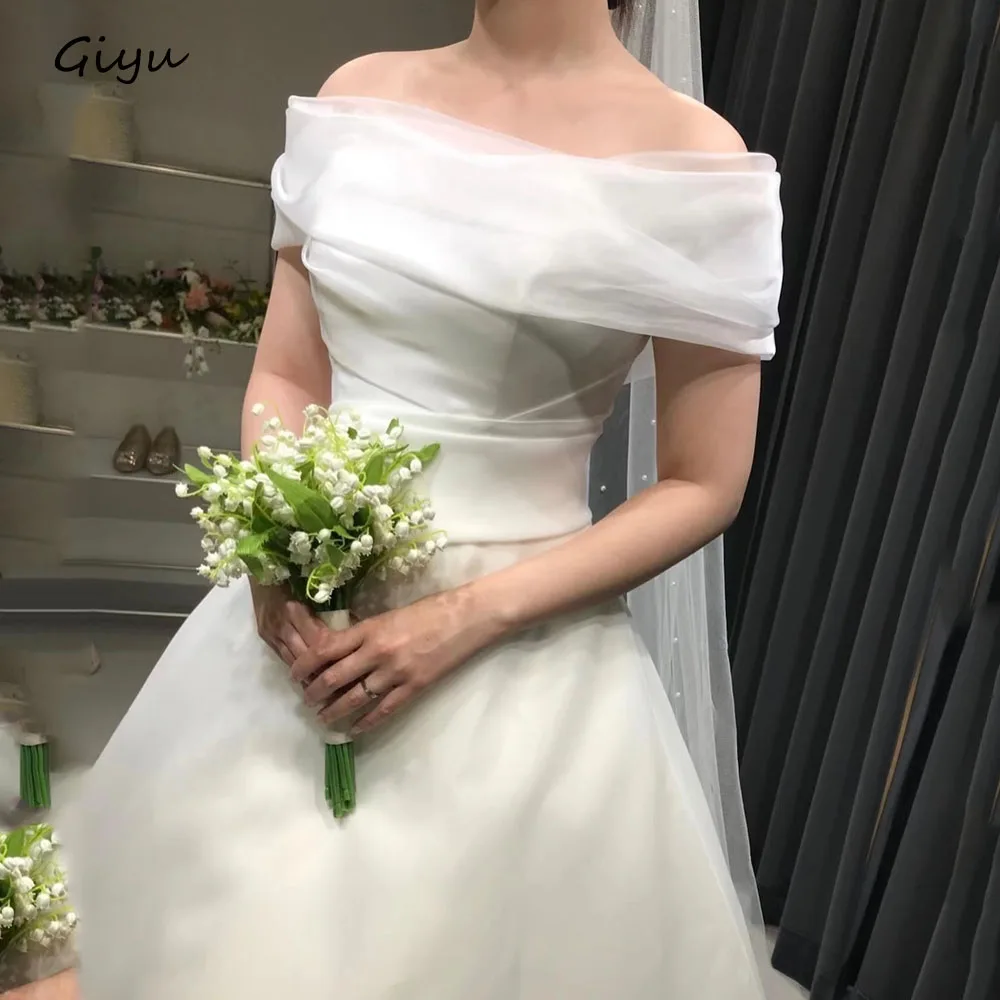 Giyu-vestido de novia sencillo de corte en A para sesión de fotos, chal desmontable con tirantes finos, largo hasta el suelo